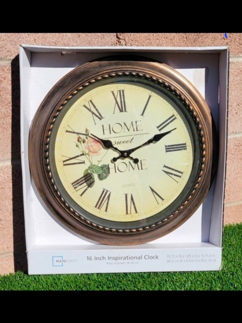 Mainstays Bronze and Cream Round Wall Clock with Floral Accent